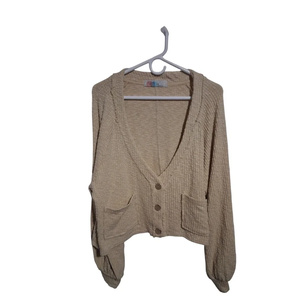 Free People Beach Ribbed Textured‎ Womens Medium Oversized Slouchy Crop Cardigan